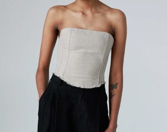 Linen corset with lace-up back, bridesmaid blouse, offshoulder linen top, wedding corset, fashionable blouse, fitted linen blouse PEONY