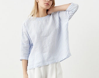 Loose light-linen blouse, oversize linen top, crew-neck kimono top, drop-shoulder blouse, minimalist linen blouse, casual linen top FREEDOM