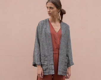 Leinenjacke Damen, Leinen-Kimonojacke, Leinen-Cardigan KYOTO