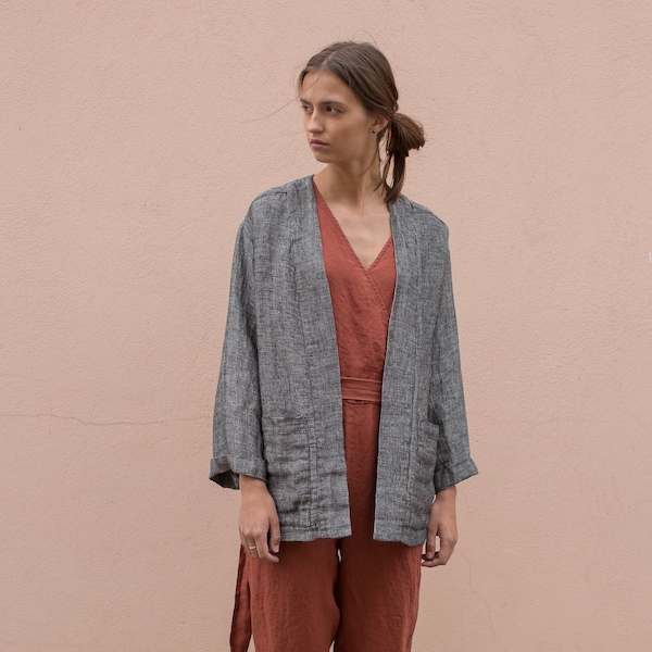 Linen jacket women, linen kimono jacket, linen cardigan KYOTO