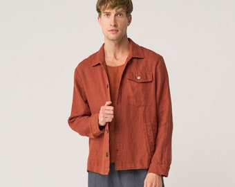 Utility inspired linen jacket with pockets, heavy linen overshirt, shirt-style unisex jacket SIGMA