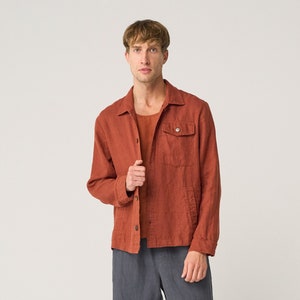 Utility inspired linen jacket with pockets, heavy linen overshirt, shirt-style unisex jacket SIGMA