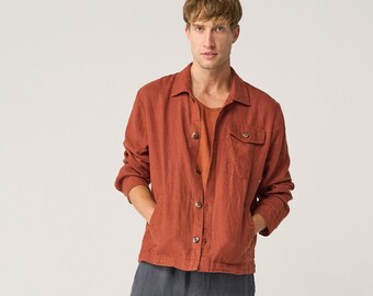 Utility Inspired Linen Jacket With Pockets, Heavy Linen Overshirt