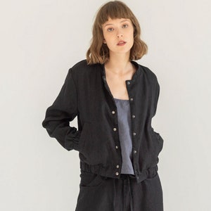 Heavy-linen bomber with pockets, fashionable linen jacket, reversible jacket, bomber jacket with band collar, linen jacket for women POWER