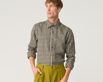 Long sleeve linen shirt for men, coconut button up shirt with full sleeves KANSAS