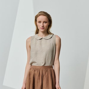 Sleeveless linen blouse with round Peter Pan collar, retro-look linen blouse with side slits, linen top for women EMMA