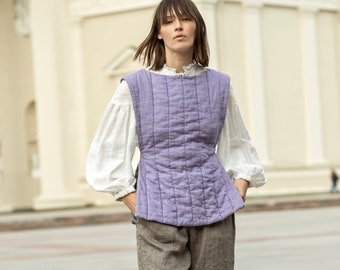 Quilted vest for women, reversible linen vest, tie side vest, padded utility vest LINA