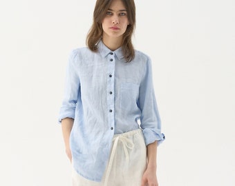 Chemise en lin à manches longues, chemise en lin classique avec col et poignets traditionnels, chemise en lin boutonnée, chemise de bureau décontractée COMO