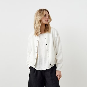 Heavy-linen bomber with pockets, fashionable linen jacket, reversible jacket, bomber jacket with band collar, linen jacket for women POWER