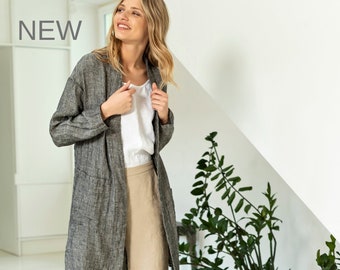 Linen coat with pockets, linen duster, linen jacket women, linen kimono TERRA