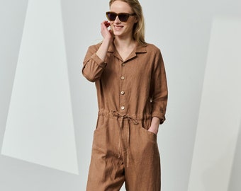 Linen boiler suit, linen jumpsuit women, coveralls, utility jumpsuit, linen overalls women ROSEMARY