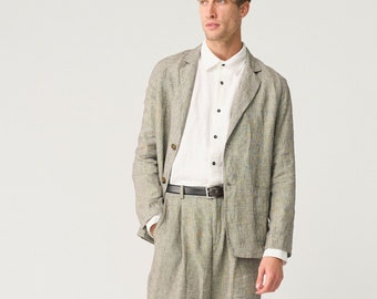 Buttoned linen jacket for men with no lining, mens summer blazer with pockets TONY