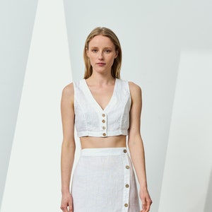 Bauchige Leinenweste, Leinenweste mit V-Ausschnitt, kurze Leinenweste, Leinenweste mit Knöpfen, Leinenweste Damen, Leinen Crop Top, modisches Leinenoberteil MARTIN