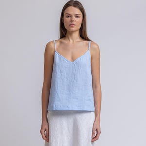 Linen camisole with spaghetti straps, V-neck linen top, linen cami, sleeveless linen tank top, simple linen blouse, summer linen top RIVER