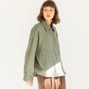Loose linen shirt with barrel cuffs, oversized linen shirt, fashionable linen blouse, long-sleeve buttoned shirt, casual linen shirt FOSSIL
