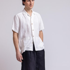 Aloha Leinenhemd mit kubanischem Kragen, Kurzarm-Leinenhemd mit aufgesetzten Taschen, Hawaiihemd, Urlaubstop, Sommerhemd MARCO