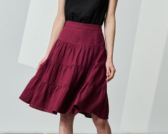Boho linen skirt, tiered linen skirt, midi linen skirt with zipper, ruffled linen skirt, flared linen skirt BIRUTE
