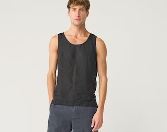 Scoop-neck linen tank top for men, sleeveless linen top, light linen vest WRESTLER