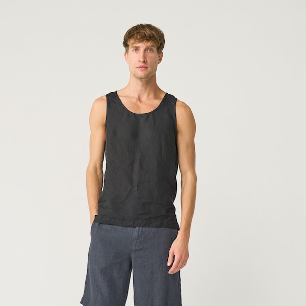 Scoop-neck linen tank top for men, sleeveless linen top, light linen vest WRESTLER