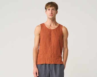 Scoop-neck linen tank top for men, sleeveless linen top, light linen vest WRESTLER