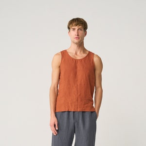 Scoop-neck linen tank top for men, sleeveless linen top, light linen vest WRESTLER image 1