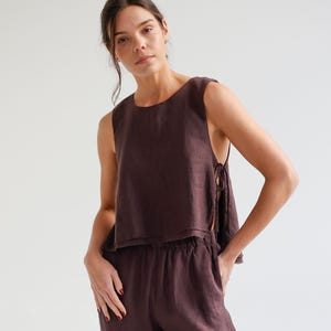 Layered linen vest for women, linen vest top with side ties, open side linen waistcoat MUGO