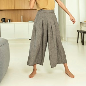 Wide leg linen pants, linen culottes with pockets, high waisted pants with elastic back line, palazzo pants, boho pants for women TWIST