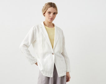Linen suit jacket, casual linen jacket with pockets, long linen cardigan, classic jacket for women, linen button jacket, summer jacket FOCUS