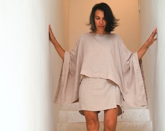 Linen tunic top, linen poncho, loose linen blouse, long-sleeve linen tunic, vacation linen top, beach linen top, linen summer blouse DALIA