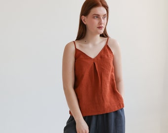 Linen camisole, sleeveless linen blouse, spaghetti-strap top, loose tank top, v-neck blouse, summer linen top, vacation top AHOY