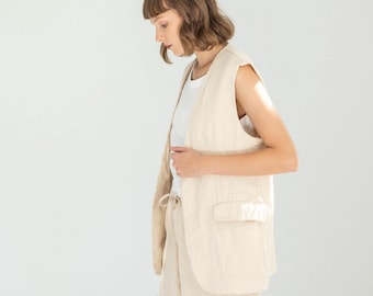 Long linen vest, linen waistcoat, summer vest women, linen vest with pockets, plus size linen vest, oversized vest, suit vest NOTO