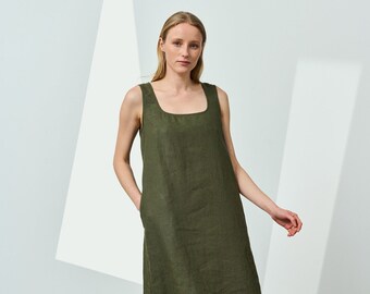 Loose summer linen dress, linen tank dress with pockets OLIVIA