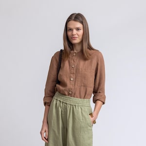 Size: L. Ready to ship Crop linen jacket with long sleeves, linen button jacket with a chest pocket, linen summer jacket LOUISE