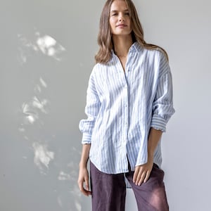 Light-linen loose shirt with wide cuffs, oversize linen shirt, buttoned linen shirt women, casual linen shirt with classic collar SEATTLE
