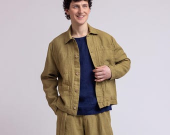 Linen overshirt with patch pockets, linen jacket top, buttoned linen jacket, casual linen jacket, summer linen jacket BELFAST