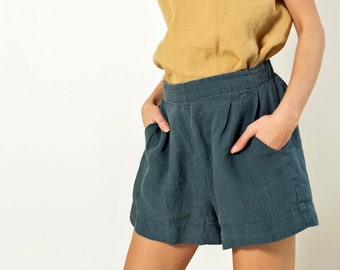 Leinen Shorts für Frauen, Shorts mit hoher Taille, Festival Shorts, Shorts mit Falten, ethische Mode Boho Shorts, Damen Shorts KURZ