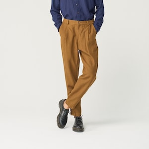 Tapered linen pants for men with zipper and elastic back, pleated heavy linen trousers NIKO