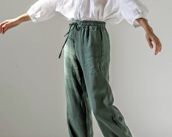 Wide leg linen pants with drawstring waist, loose-legged linen pants, linen trousers with pockets, linen pants for women TOULOUSE