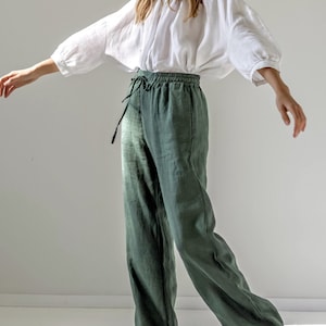 Wide leg linen pants with drawstring waist, loose-legged linen pants, linen trousers with pockets, linen pants for women TOULOUSE