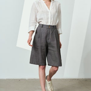 Long Linen Shorts, Oversized Linen Shorts Women, Pleated