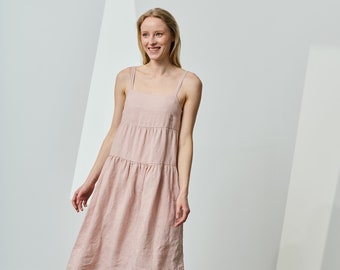 Loose summer linen dress, linen tank dress with pockets OLIVIA