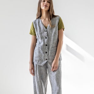 Buttoned linen vest for women, oversized linen waistcoat, relaxed vest with pockets BIRCH image 2