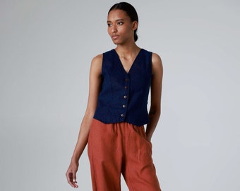 Sizes: S/M, M; Ready to ship Wide leg linen pants for women, mid rise pants with pockets, linen trousers with elastic waist STORM