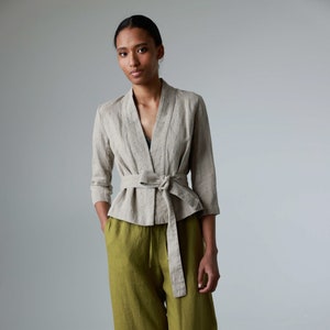 Linen kimono jacket, linen jacket women, heavy linen cardigan, minimalist kimono robe SAKURA