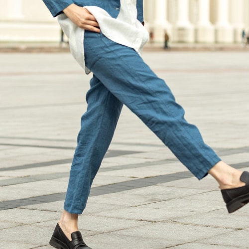 Heavy Linen Pants Women Tapered Pants 