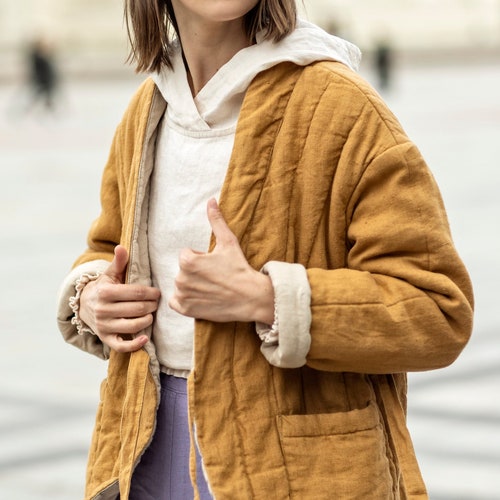 Quilted Jacket With Pockets Heavy Linen 