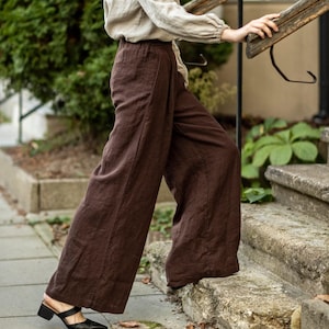 Heavy linen palazzo trousers, wide leg linen pants with pockets, long linen pants, boho linen trousers SPRING image 7