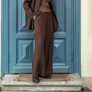 Heavy linen palazzo trousers, wide leg linen pants with pockets, long linen pants, boho linen trousers SPRING image 8