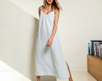 Linen maxi dress, linen slip dress, adjustable linen dress, linen sundress, evening dress YOUTH