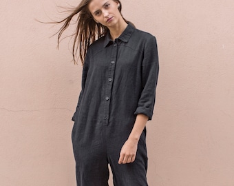 Heavy linen jumpsuit women, boiler suit, linen coveralls TEMPO